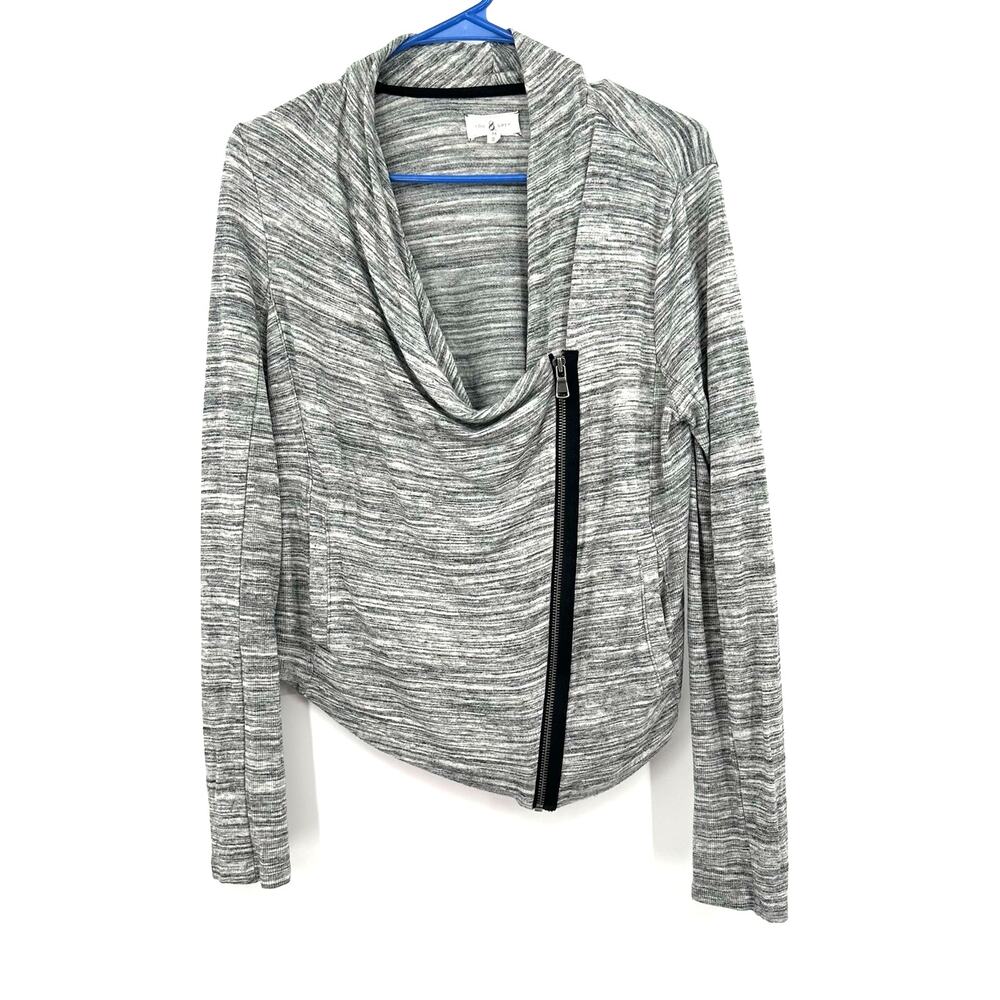 Lou & Gray Sz Medium Jacket‎ Gray Heather Zip Up Long Sleeve Cowl Hood Moto